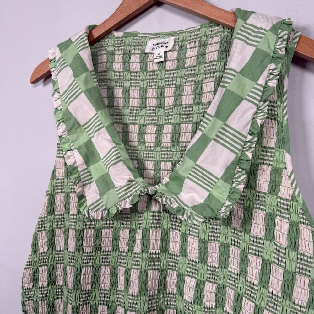 The Drop Plus Size Light Green Gingham Smocked Midi Dress, 2X, Great Condition - Picture 6 of 16